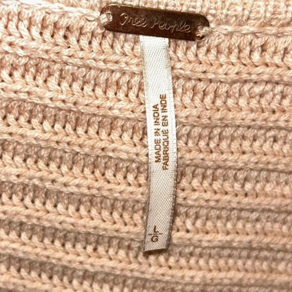 khaki sweater Free People neutral ribbed shawl neck middy collar L - Picture 2 of 6